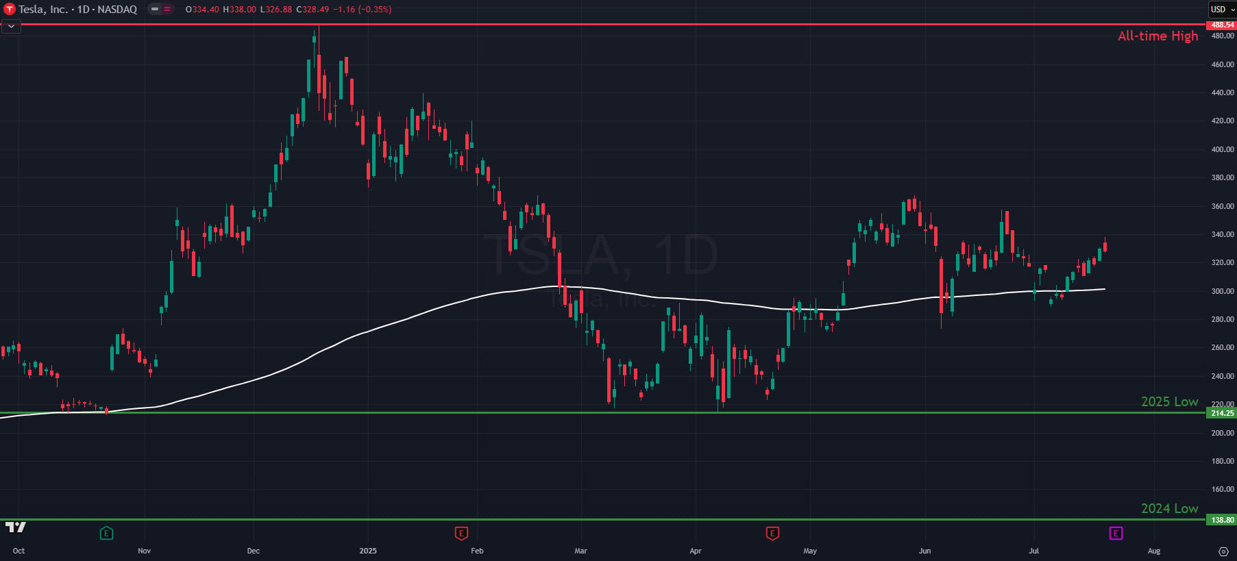 Tesla shares 2025